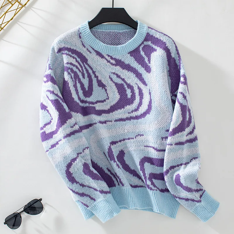 Cross-border Sweater Jacquard Coat - Blue