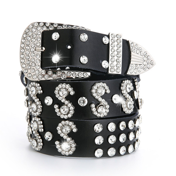 Women's Fashion Simple Rhinestone Genuine Leather Belt