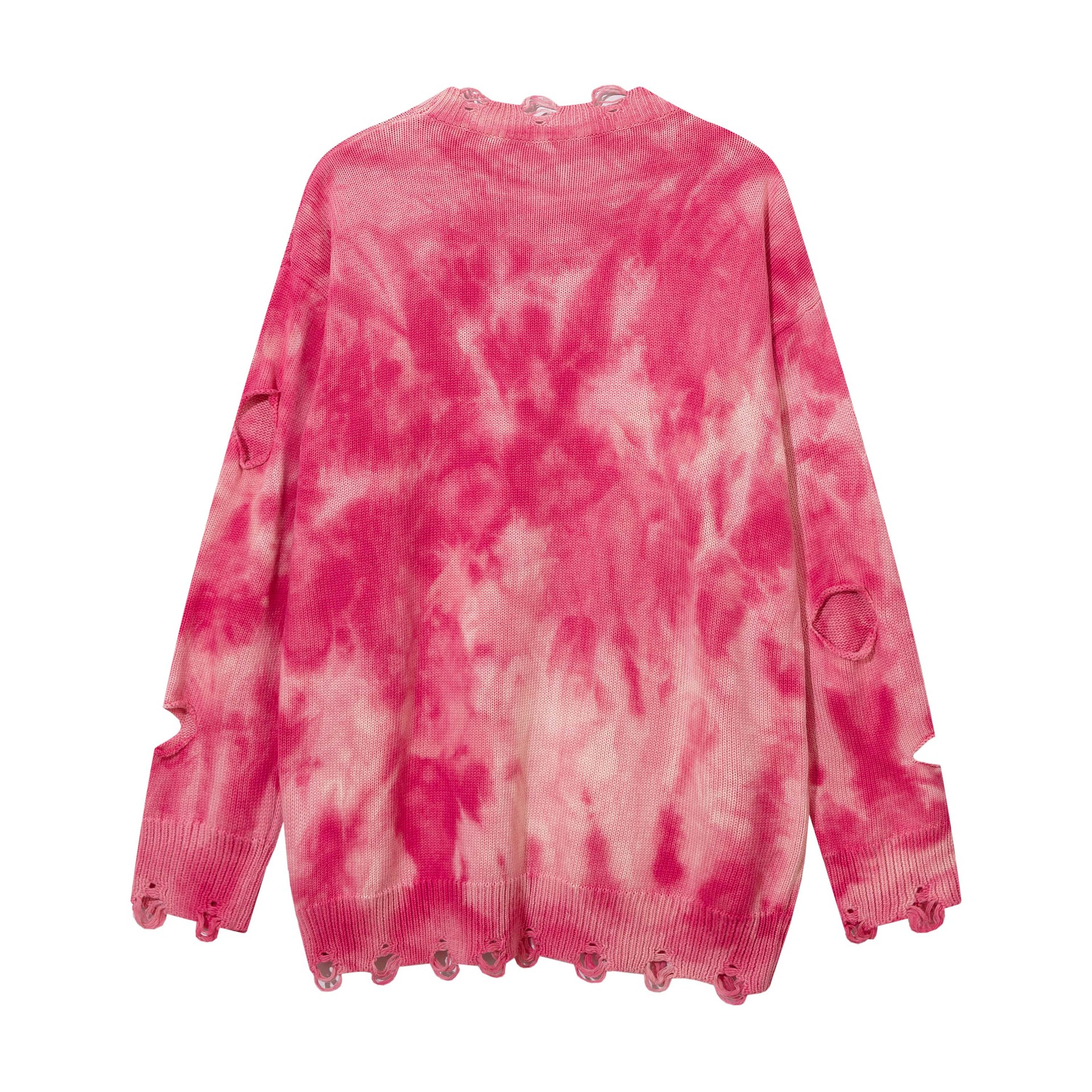 High Street American Beggar Style Tie-dyed Make Old Ripped Round Neck Sweater