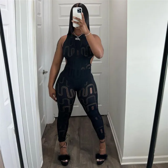 Summer New Women's Sleeveless Hollow Slim High Top Sports One piece Trousers Black - Shop at LoveMi
