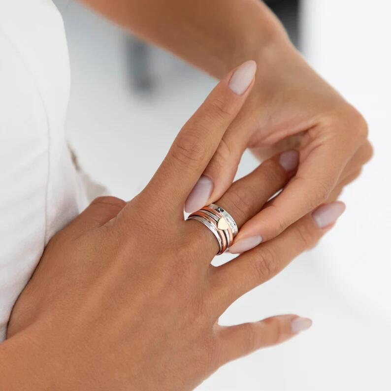 Vintage Heart Rotating Ring Fidget Rings For Women Anti Stress Anxiety Ring Spinner Ring Anti Worry Stress Meditation Jewelry Gifts For Girls