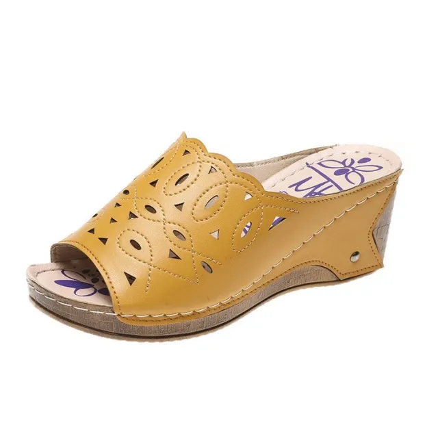 Women's Stylish Peep Toe Slip on Wedge Sandal Yellow - Shop at LoveMi