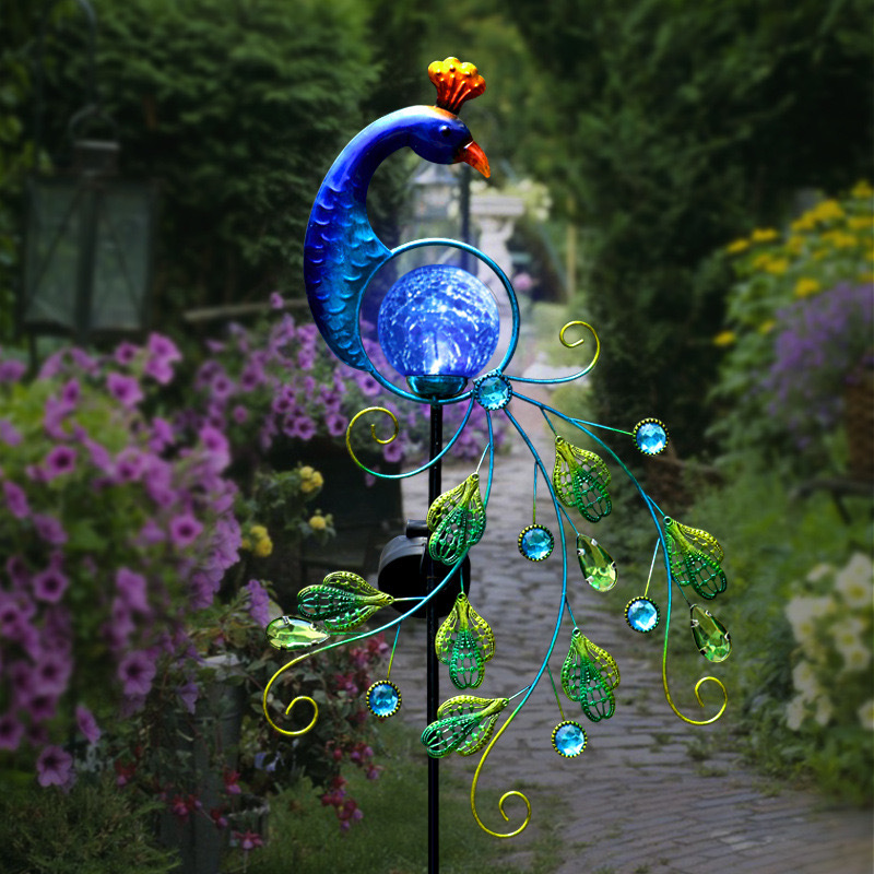 Garden Outdoor Solar Lamp Metal Peacock Sun Garden Lamp