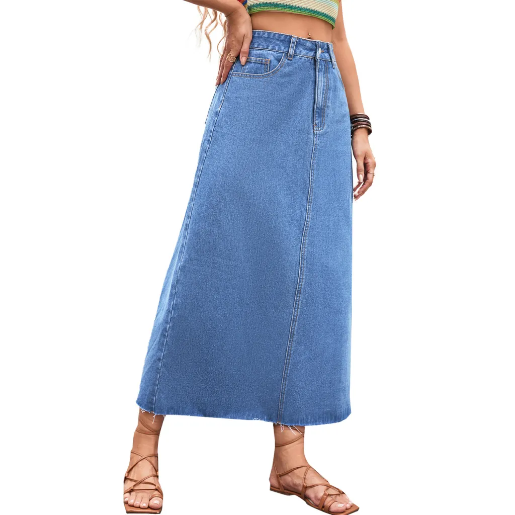 Women's Casual Trend High Waist Slimming Denim Skirt - Dark Washed Blue