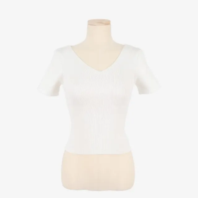 Women's Summer V neck Bright Short Sweater Slim Fit Chest All matching Short Sleeve T shirt Top White - Shop at LoveMi
