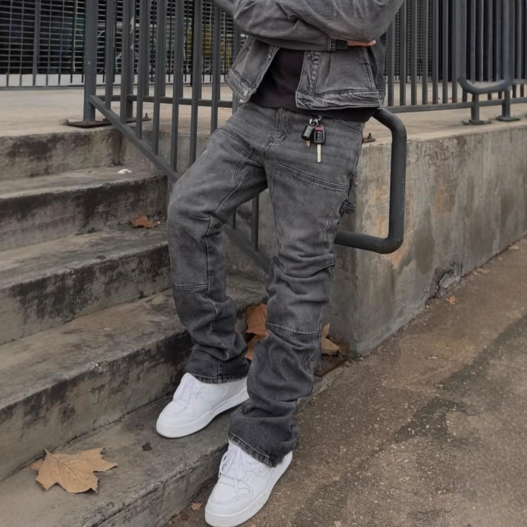 Wide-leg Casual Ripped Hip-hop Stretch Bootcut Trousers