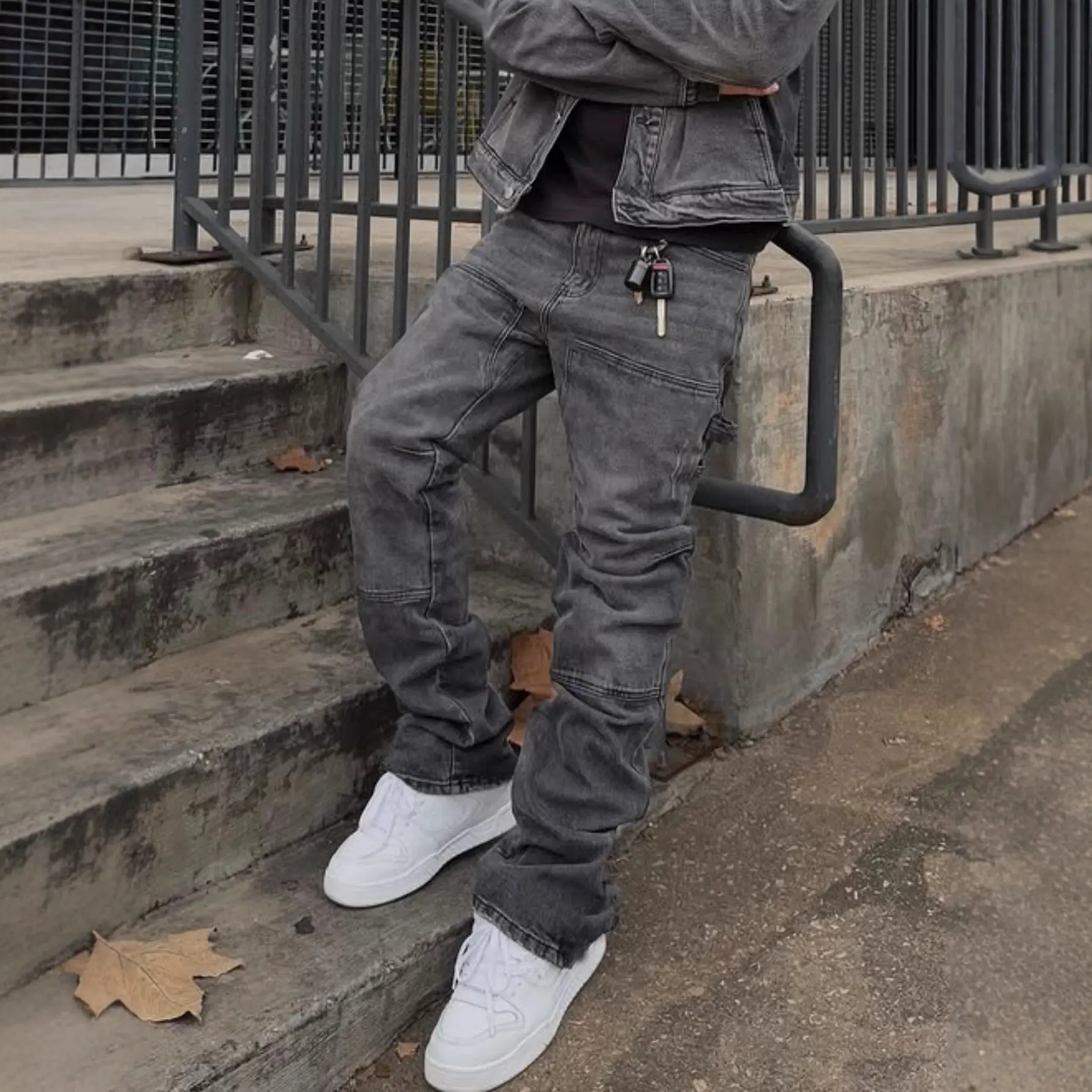 Wide-leg Casual Ripped Hip-hop Stretch Bootcut Trousers