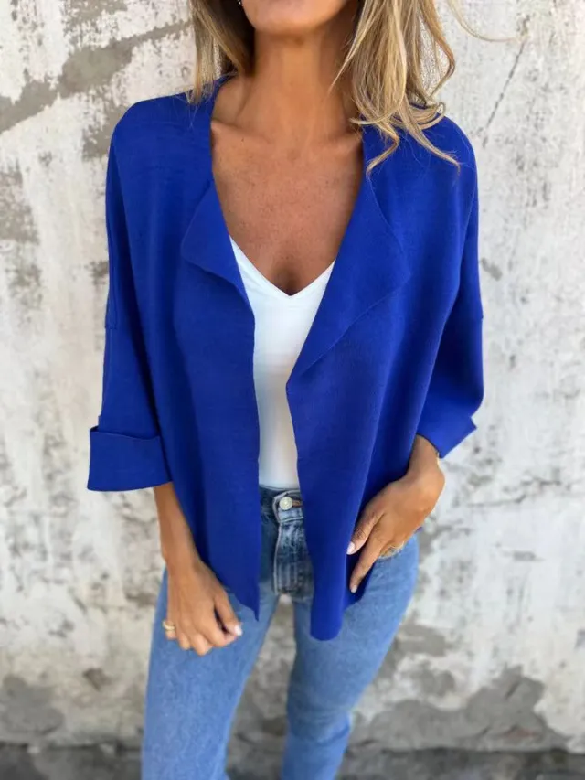 Women's Casual Suede Cardigan Solid Color Polo Collar Coat Blue - Shop at LoveMi