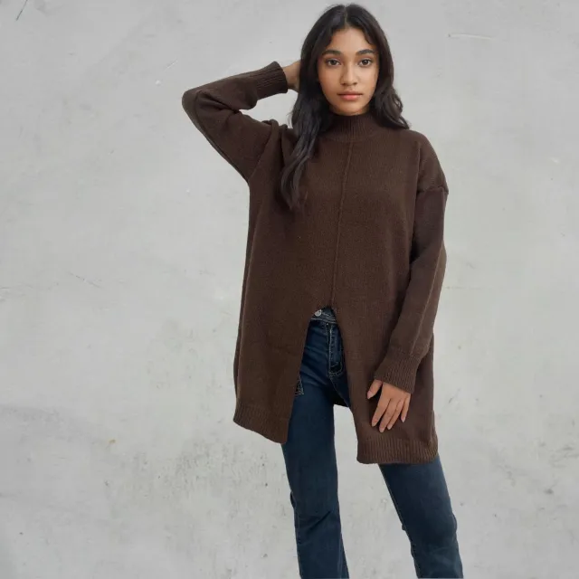Pure Color Half Collar Pullover Sweater Fall Winter Brown - Shop at LoveMi