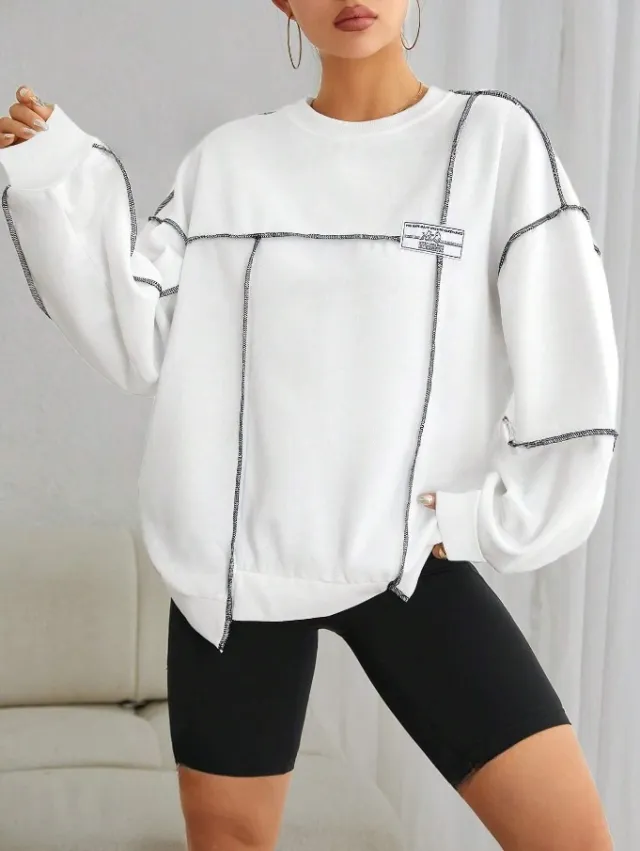 Fashion Casual Loose Round Neck Long Sleeve Women's Sweater White - Shop at LoveMi