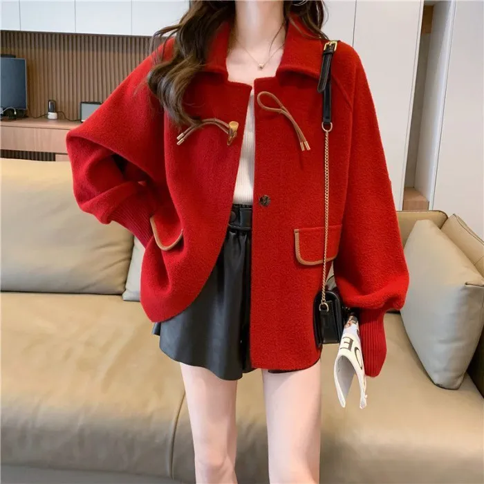 Women's New Stylish Loose Knit Cardigan - Red