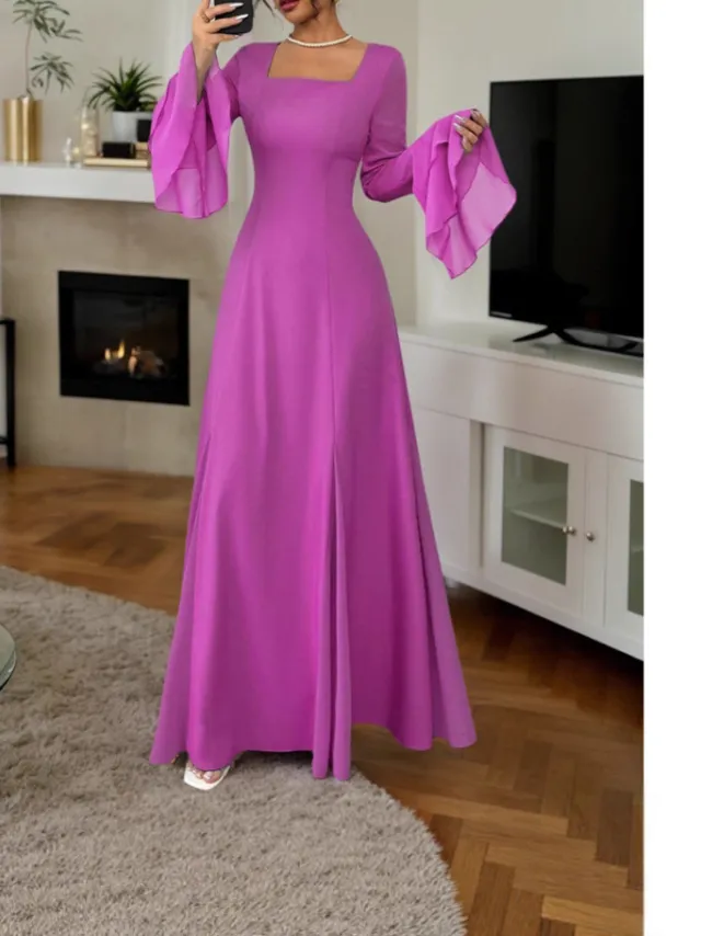 Womens Stylish And Elegant Long sleeve Dress With Ruffled Hem Magenta S - Shop at LoveMi