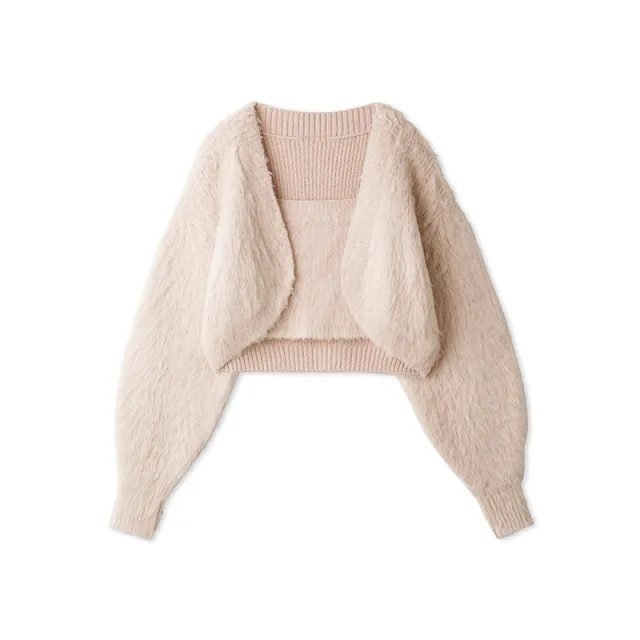 Fall Winter Trend Versatile Knitted Suspenders Short Cardigan Two piece Set Light Pink - Shop at LoveMi