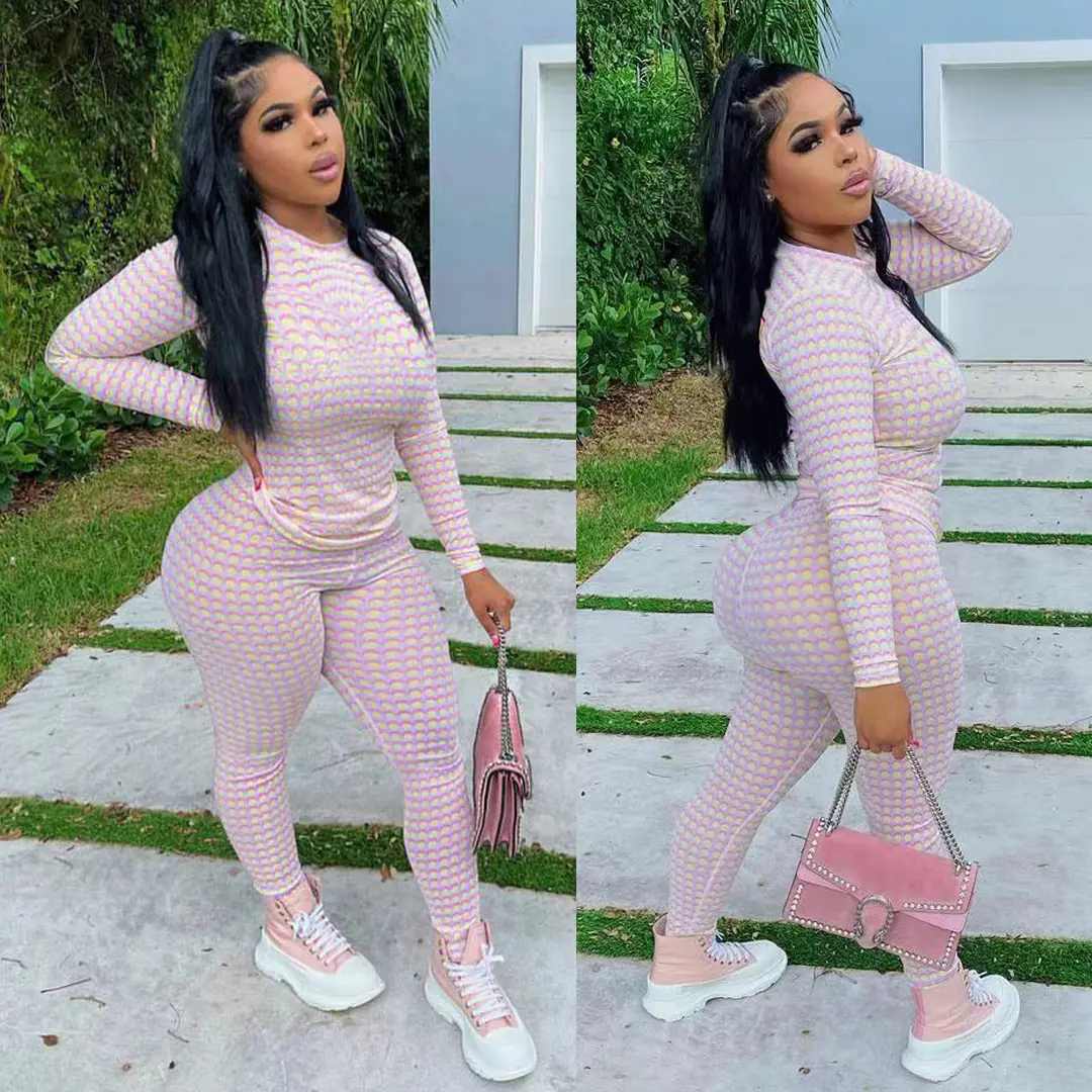 Elegant Fashionable And Sexy Printed Long-sleeve Two-piece