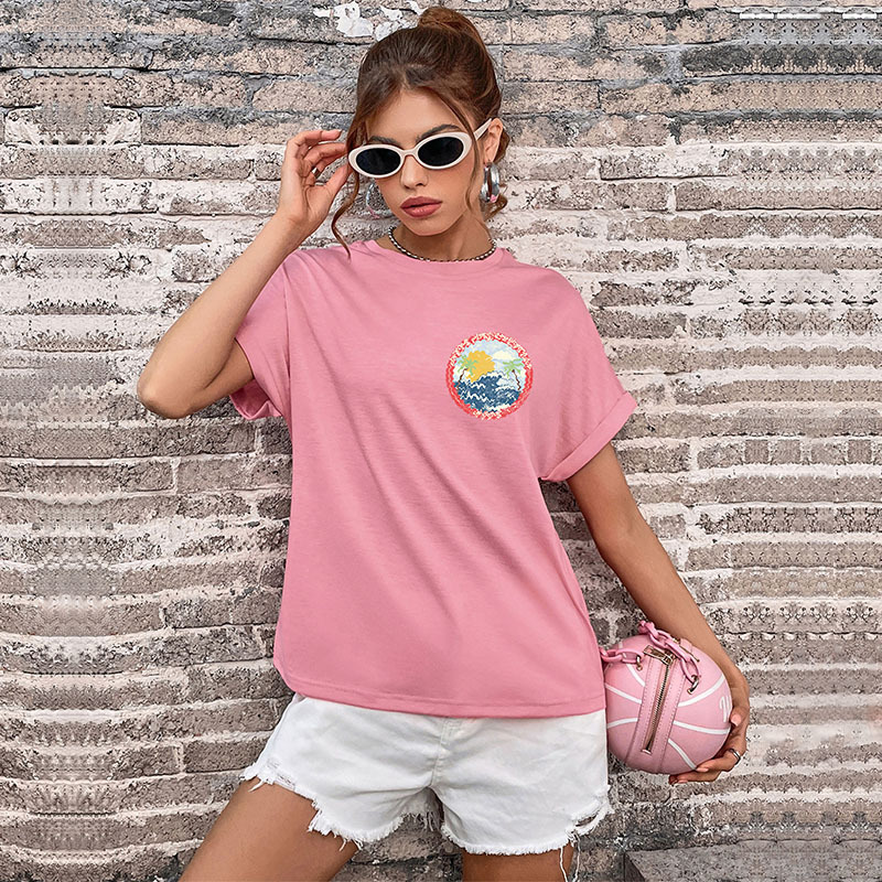 Women's Crew-neck Printed Base Top Short-sleeve T-shirt