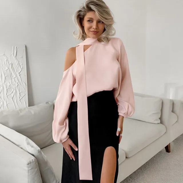 Women's Off the shoulder Irregular Collar Shirt Pink - Shop at LoveMi