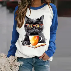 Cute Cat Creative Printing Women's Long Sleeve Crew Neck Sweater - Hooy53-Xs - View 1