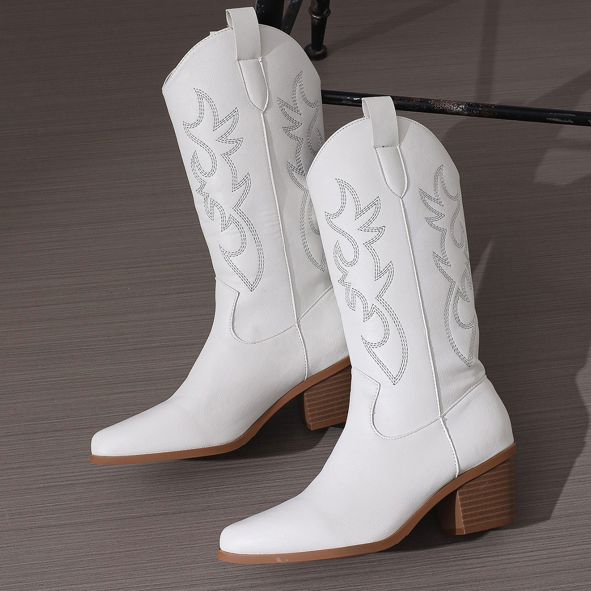 High Heel White Western Cowboy Knight Boots