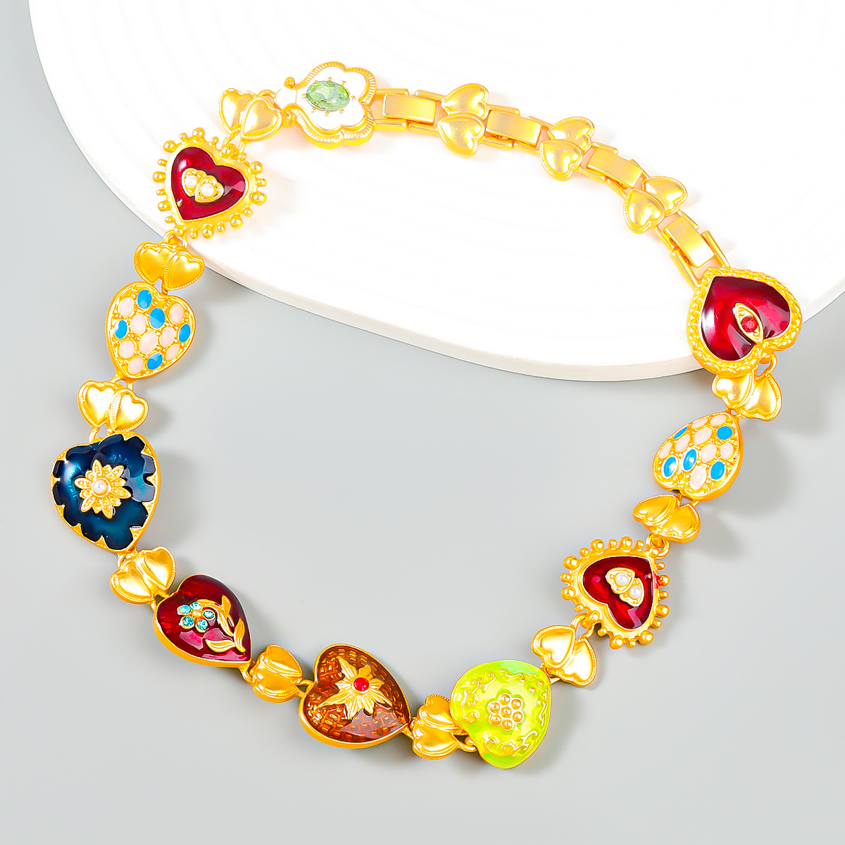Heart-shaped Necklace Alloy Drop Oil Necklace Multi-layer Love Flower