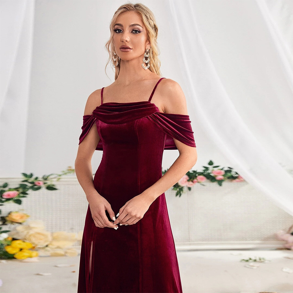 Velvet Off-Shoulder Long Dress, picture 7 of 7