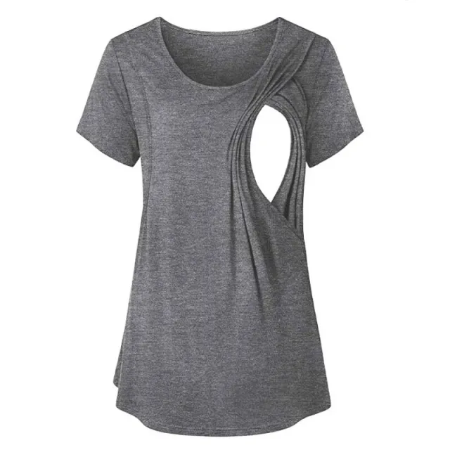 New Round Neck Solid Color Short Sleeve Maternity T shirt Gray - Shop at LoveMi