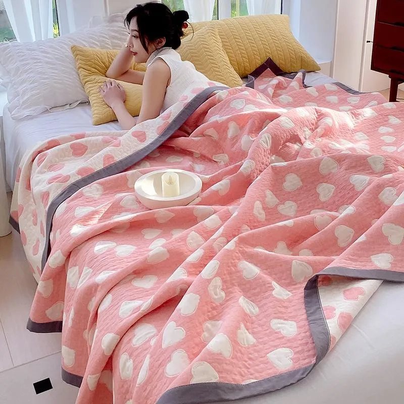 Cotton Three-layer Office Nap Shawl - Sweet Love Pink