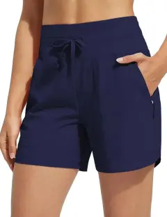 European And American High Waist Yoga Loose Leisure Sports Shorts - Navy Blue - View 1
