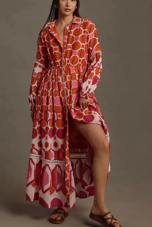 Women's Floral Print Long sleeved Shirt Dress Red - Shop at LoveMi