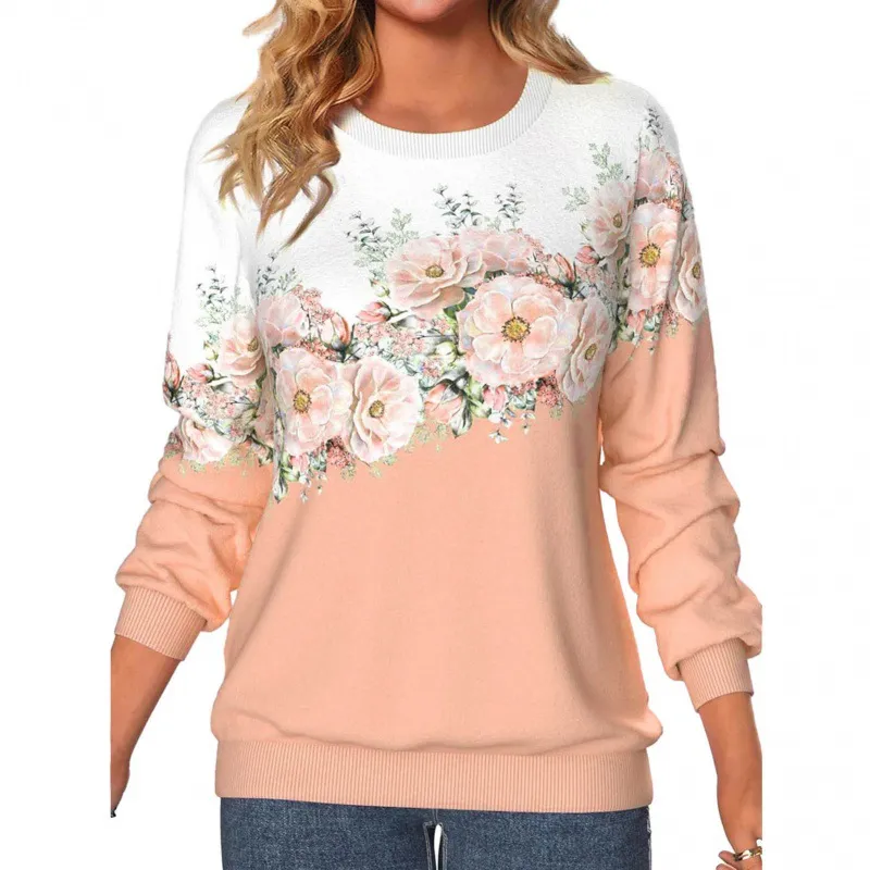 Women's Clothing Round Neck Long Sleeve Flower 3D Printed Pullover Sweatshirt - Jy4713101-Xl