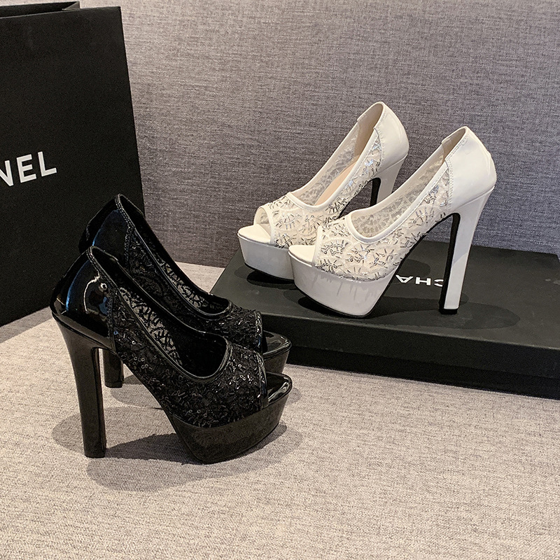 Lace Hollow-out Korean Nightclub Peep-toe Pumps Best-selling High Heels
