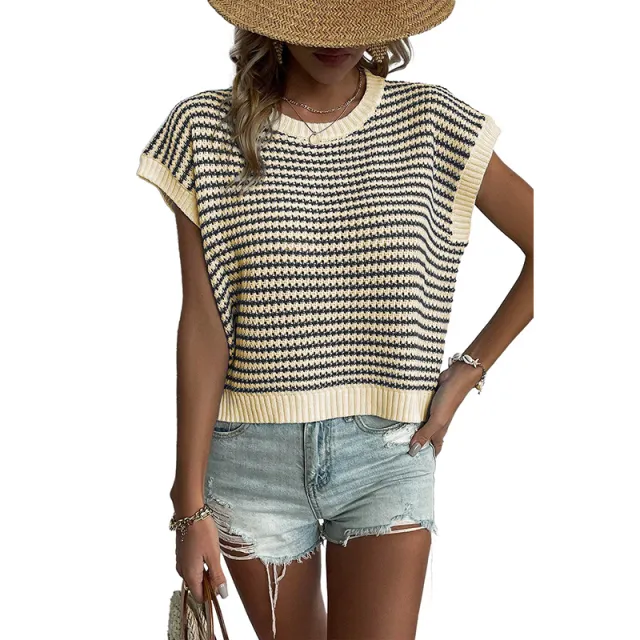 Women's Summer Stripes Patchwork Knitting Vest Top Yellow - Shop at LoveMi