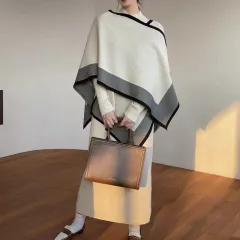 Cape Loose Multicolour Fashionable Knitted Dress - Apricot - View 1