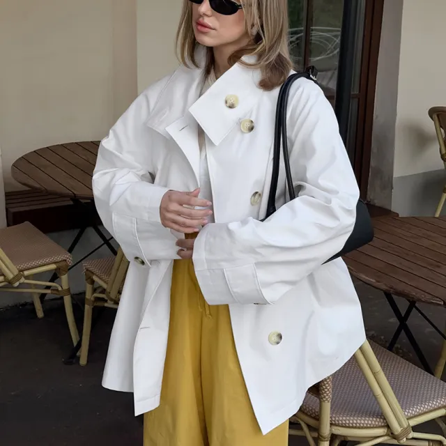 Design Mid length Trench Coat Loose Flattering Cardigan White - Shop at LoveMi