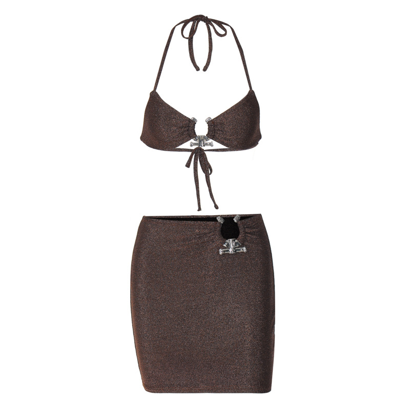 Summer New Night Club Style Sexy Lace-up Chest-wrapped Hip Skirt Two-piece Suit