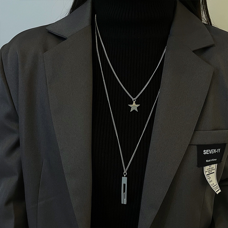 European And American Double-layer Twin Five-pointed Star Long Pendant Necklace