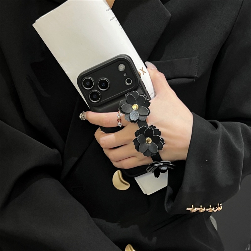 Handmade Candy Puffer Jacket Motif Camellia Wrist Strap Phone Case