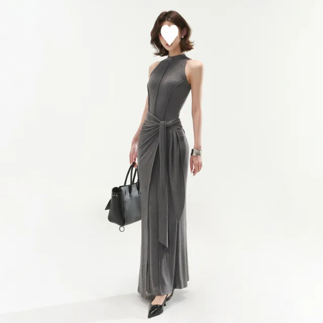 High Grade Gray Vest Dress Slim Fit Fake Two piece Sheath Dress Dark Gray - Shop at LoveMi