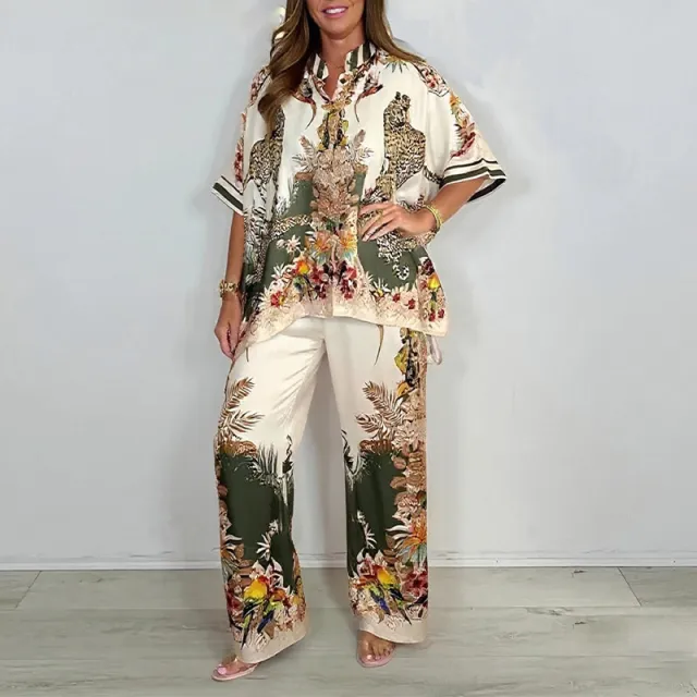 Fashionable Casual Printed Button up Shirt And Straight leg Pants Set Picture Color 3Xl - Shop at LoveMi
