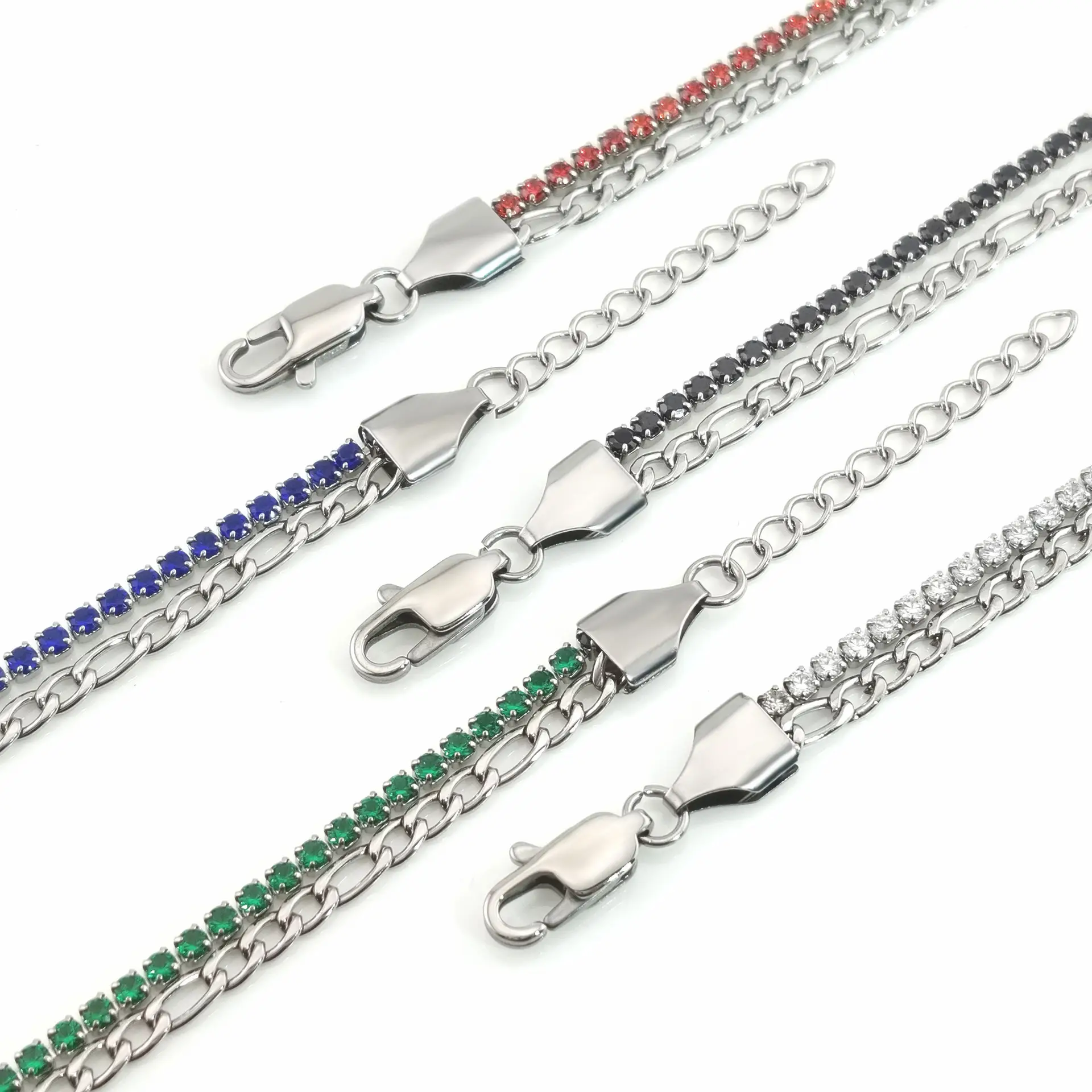 Fashion Double Row Titanium Steel Zircon Bracelet