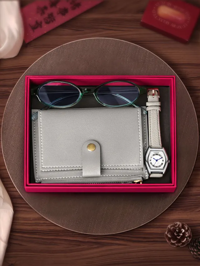 Vintage Women's Quartz Watch With Wallet Glasses Gift Set Box White - Shop at LoveMi