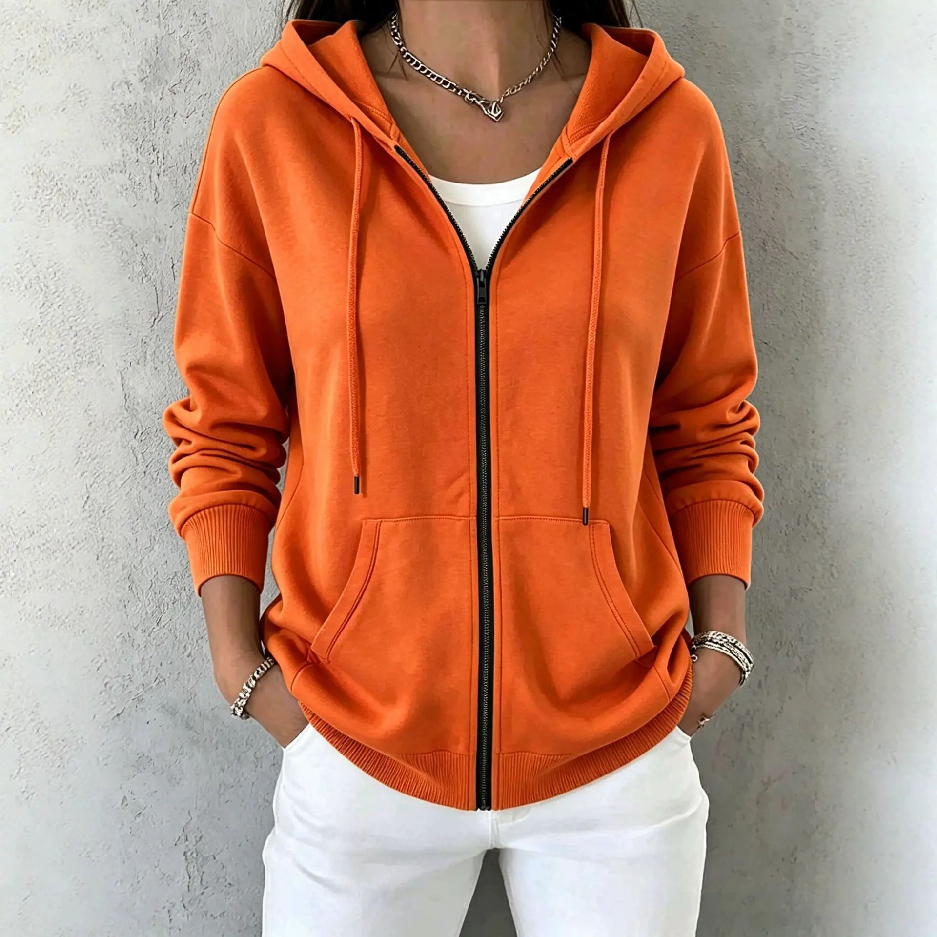Springautumn Casual Hooded Zip-up Sweatshirt