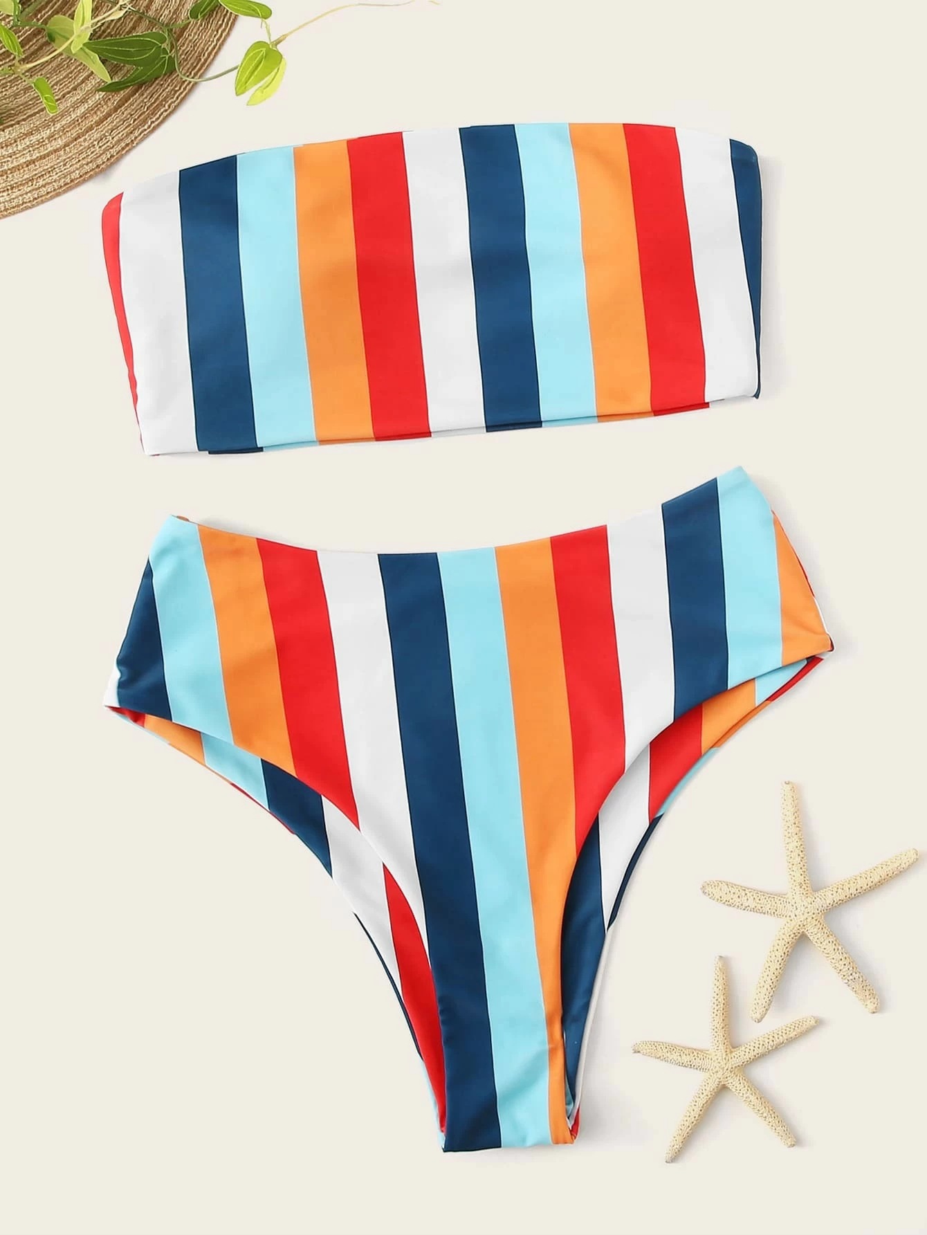 Title 2, Brustprint Regenbogen Streifen Bikini mit hoher...