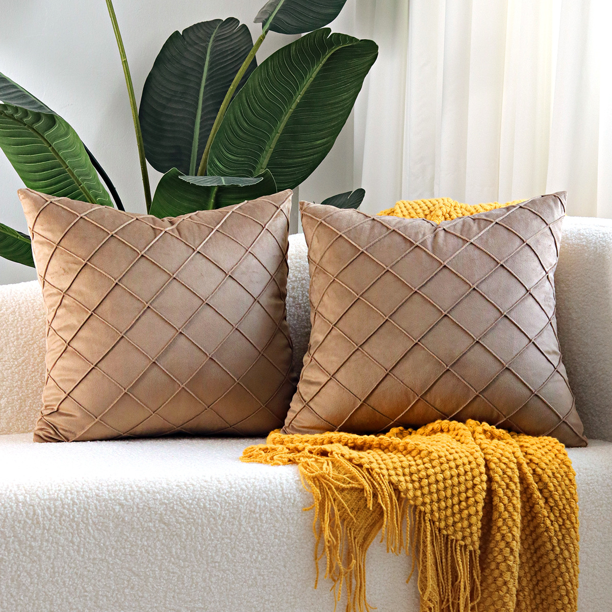 Solid Color Velvet Embroidered Plaid Pillowcase 15