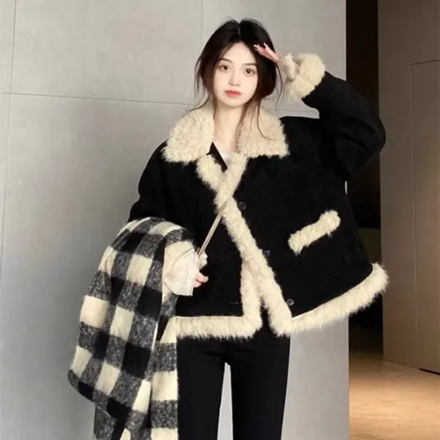 Lamb Wool Coat Women's Black Long Sleeve Black - Shop at LoveMi