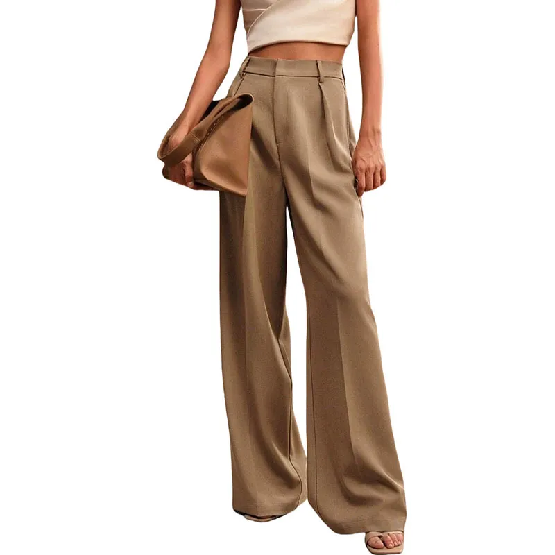 Casual Loose Straight Business Commute Wide Leg Pants - Khaki