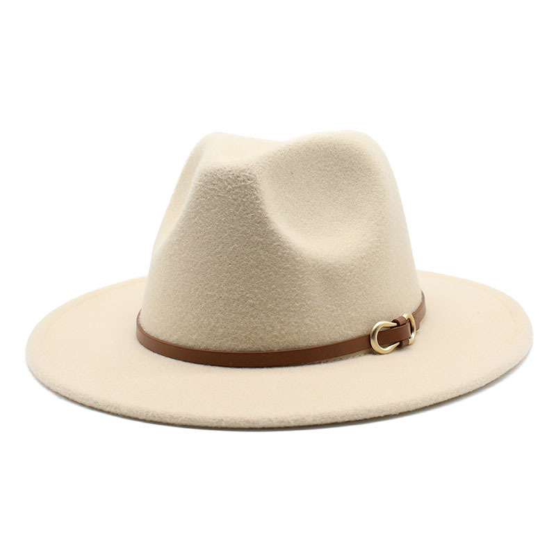 Wide-brimmed Formal Hat With A Metal Belt Accessory For Sun Protection