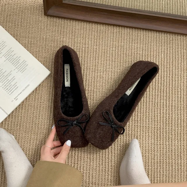 Retro French Flat Low cut Shoes Women Brown - Shop at LoveMi