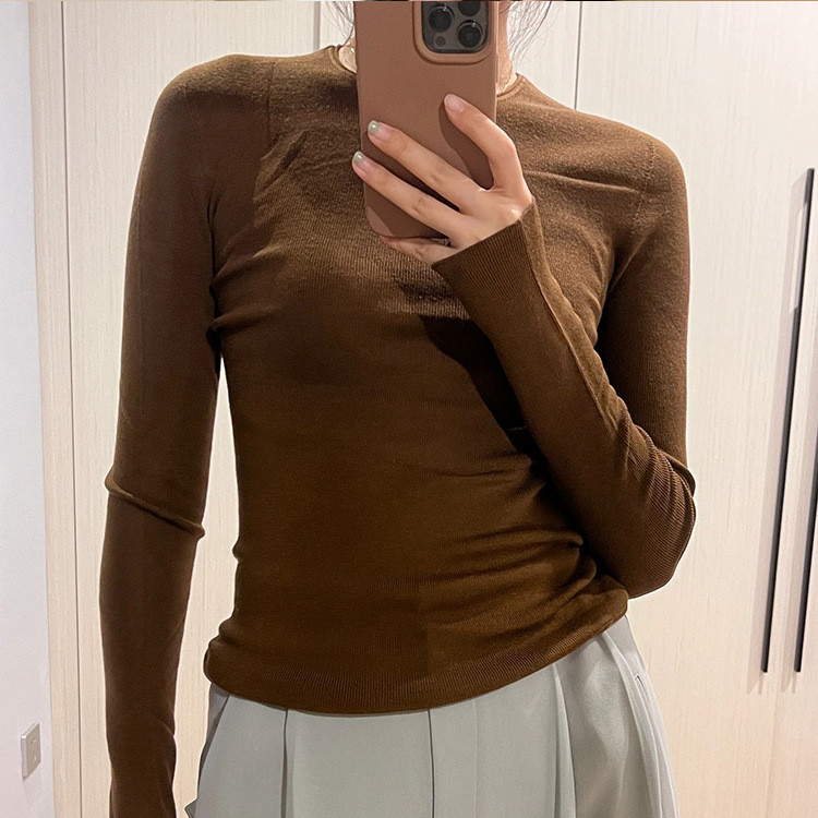 Women's Autumn And Winter Cashmere Sweater Sweater Slim Long Sleeve Top Brown - Shop at LoveMi