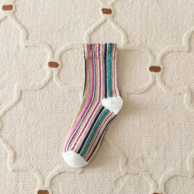 Autumn And Winter Vertical Stripes Retro Color Hem Tube Socks White Heel Socks - Shop at LoveMi