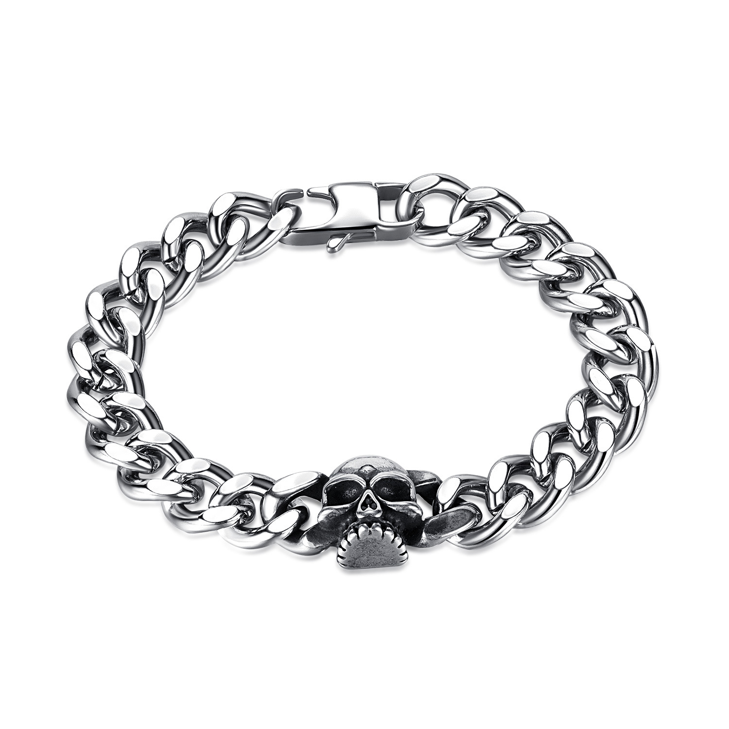 Fashion Men's Cuban Link Chain Skull Bracelet